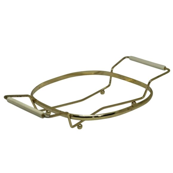VTG Mid-Century Gold Tone Casserole Dish Holder Metal Trivet Ball Feet 8.5"x12" - Picture 1 of 7
